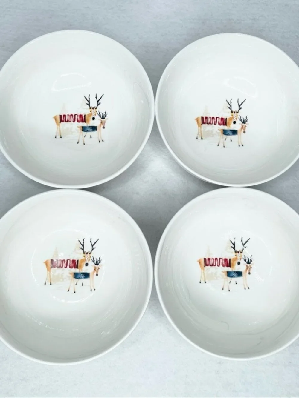 NIB 4 - Williams Sonoma Christmas Natale Reindeer Cereal Bowls